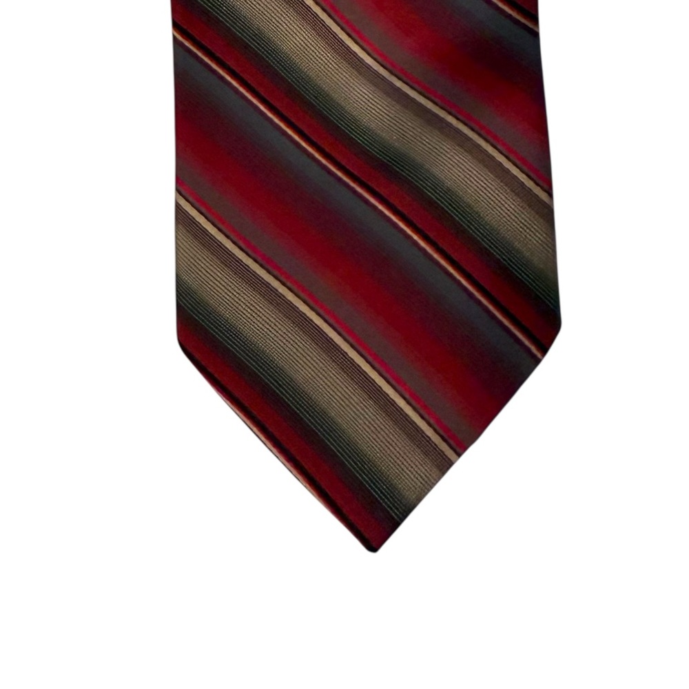Perry Ellis Portfolio 100% Silk Red Gold Stripe Neck Tie Formal Career Classic